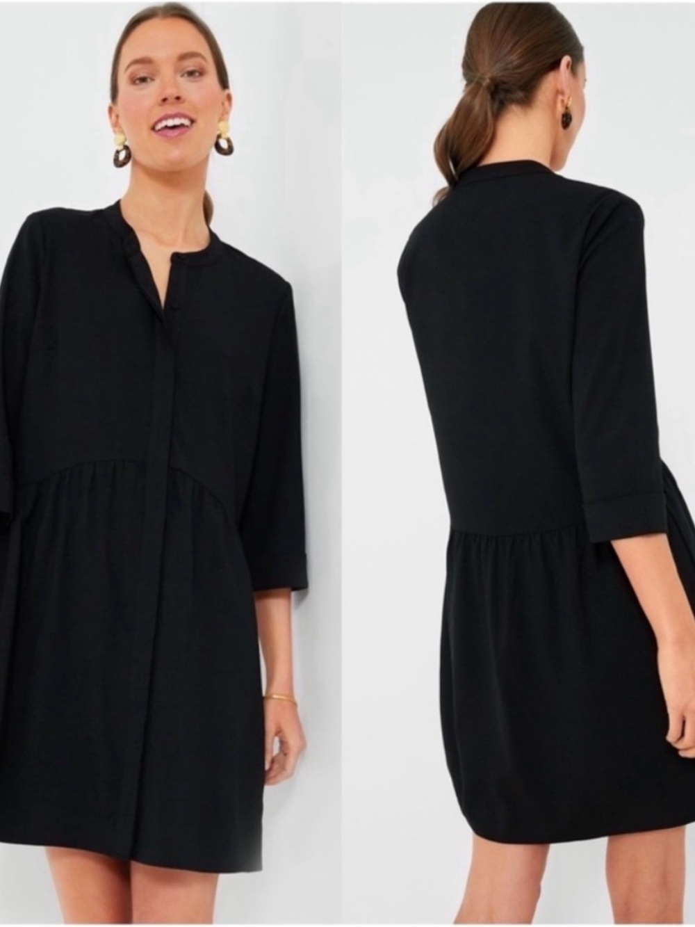 Tuckernuck Black Stretch Crepe Royal Shirt Dress